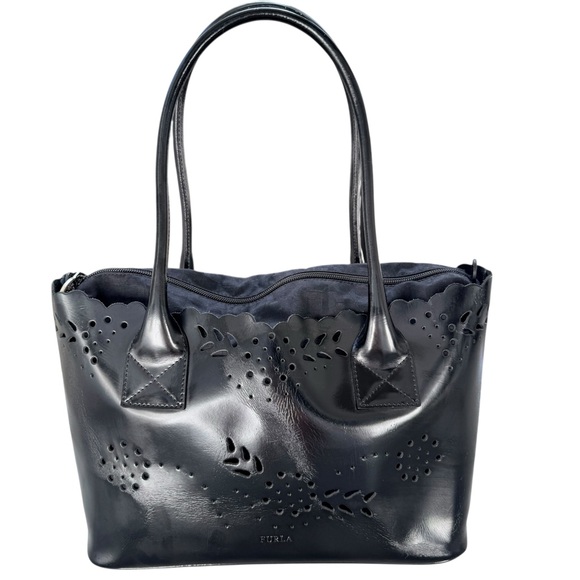 Furla Laser-Cut Black Leather Tote Bag with Removable Lining & Dust Bag - Picture 3 of 17
